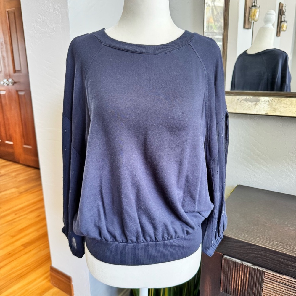Express Sheer Sleeve Navy Blue Sweatshirt